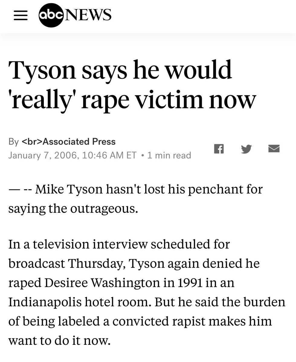 Olas_Truth's tweet photo. Her Dad said she is a shell of her former self, rarely leaves her home, and had plastic surgery to change her appearance due to harassment from Mike Tyson defenders.

He got out of prison and said he “really” wanted to rape her now. He is a monster who has gotten away w/ so much. https://t.co/UXD6u2Z9g6