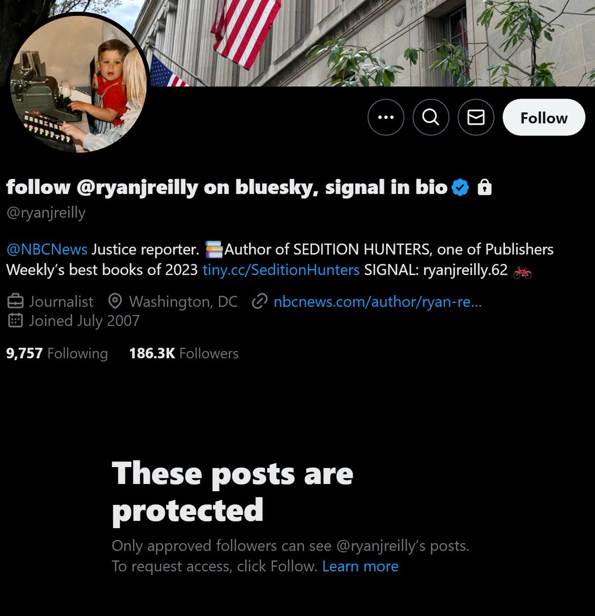 FrankRoccoG's tweet photo. Update:
Two more "Sedition Hunter"-related accounts that were also published onto January 6th federal court record this past week have suddenly placed their @X accounts into protection mode, while they weren't just before.
Big man @ryanjreilly has since locked down his account.
"Sedition Hunter" @OSINTyeti (aka 'Kay', a student and "J6 researcher", as originally screenshotted and now removed) has done the same, while also changing everything but her account handle, writing that she doesn't "want to cede control of (the) username."
'Kay' looks to be shown as having a role in creating "spreadsheets" used by "Sedition Hunters" in tracking down J6'ers - seen also to be bragging about getting J6'ers jailed aka put in "the yard".
Ryan J. REILLY is self-explanatory, being the smug-faced @NBCNews reporter who's profited off of the promotion of the "Sedition Hunters'" actions. This has resulted in hundreds of false arrests by @FBI agents, suicides and convictions of J6'ers relating to the well-documented oath of office violations and fraud on the @TheJusticeDept and federal Courts.
