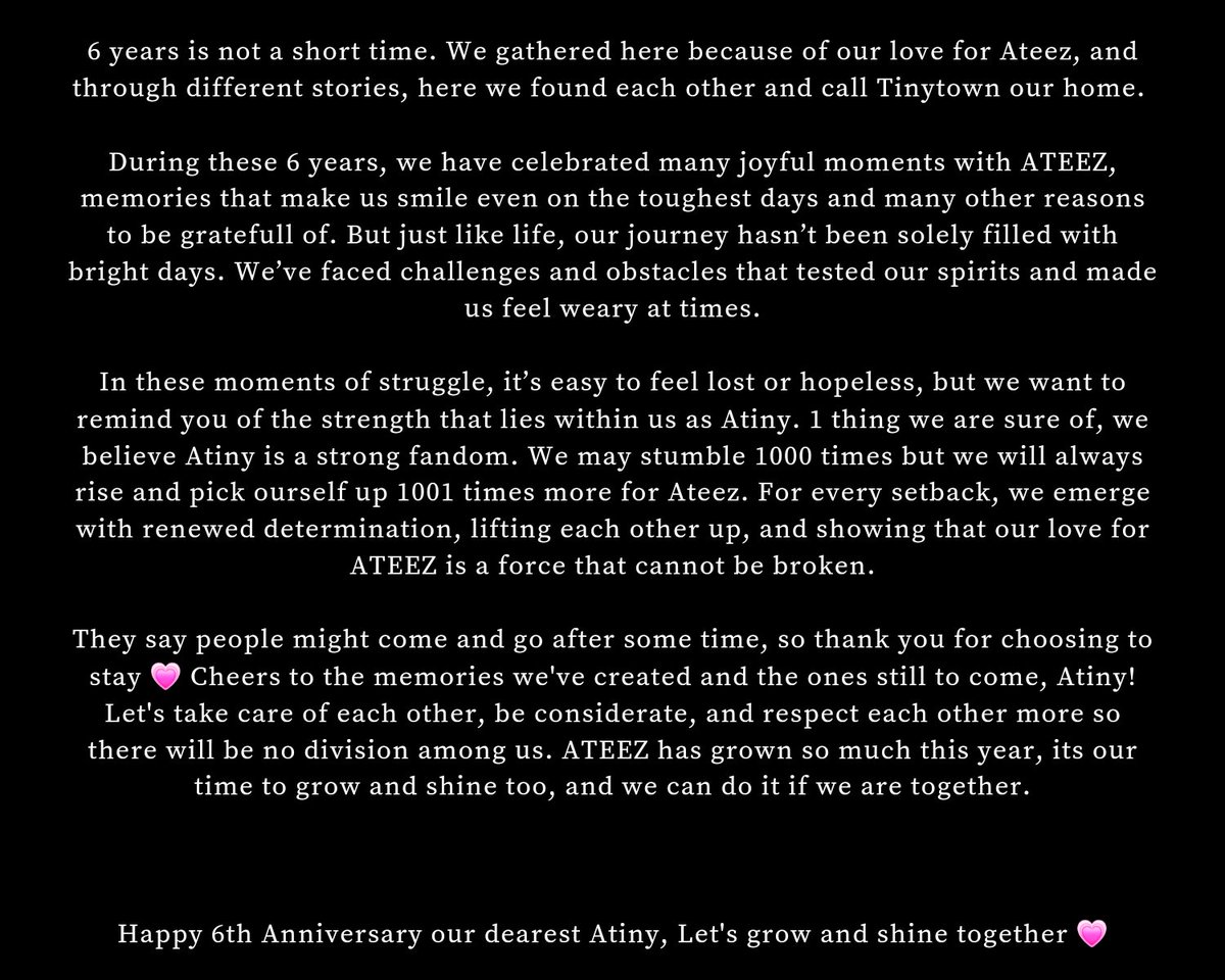 Happy 6th Anniversary Atiny, let's grow and shine together 🥹💗