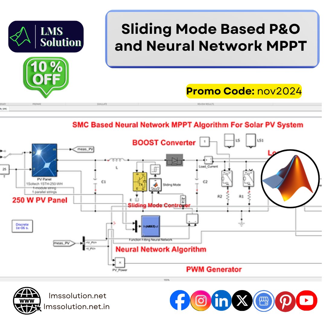 Lms_Solution's tweet image. Sliding Mode Based P&O and Neural Network MPPT in MATLAB
For Indian Customer: itpes.net/product-page/s…
youtu.be/mVHo76sOUyE
#SlidingModeControl #PandOMPPT #NeuralNetwork #MATLAB #RenewableEnergy #MaximumPowerPointTracking #PowerElectronics