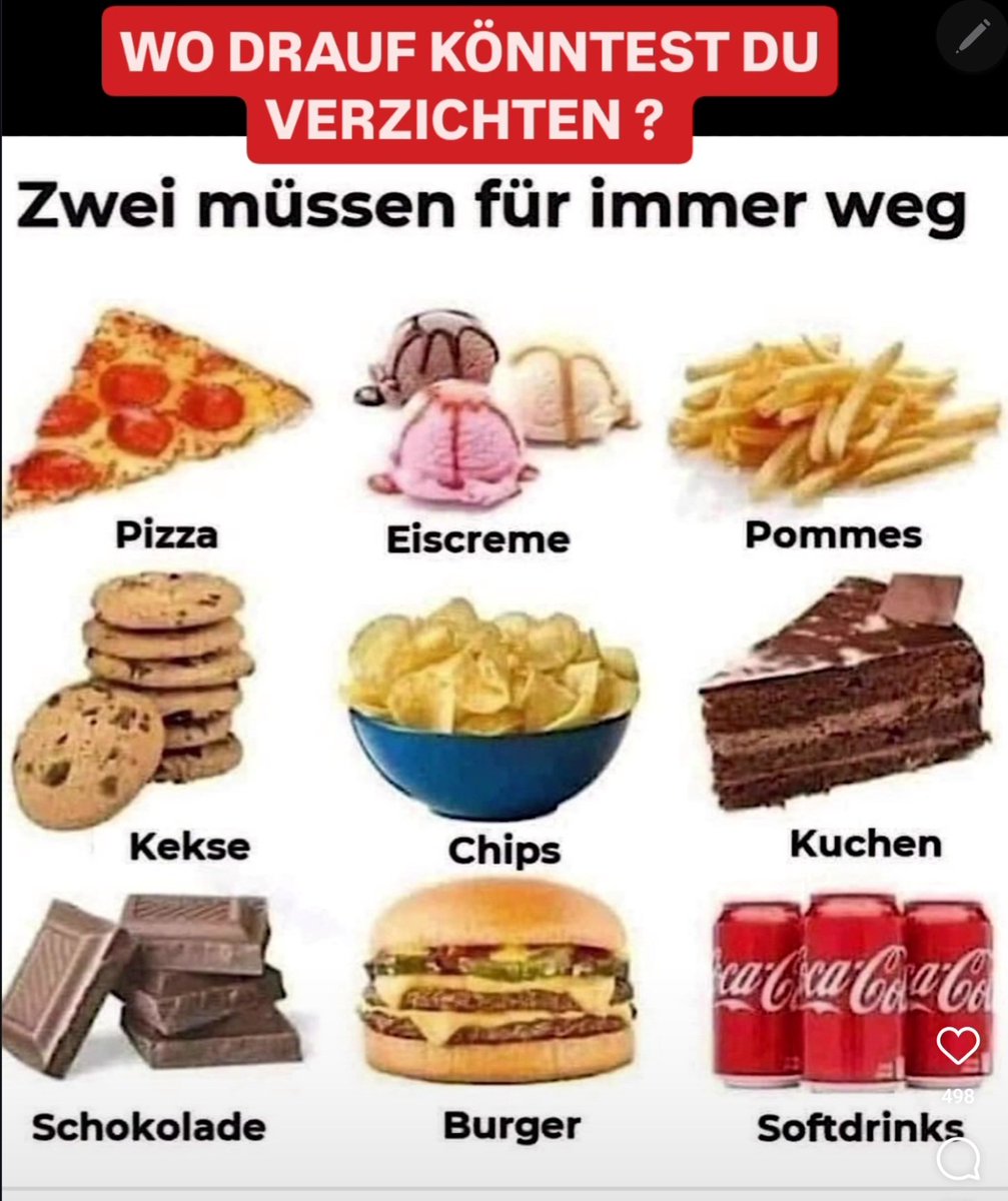 Wie sieht das bei euch aus?
Also, bei mir wäre das Cola und Chips...