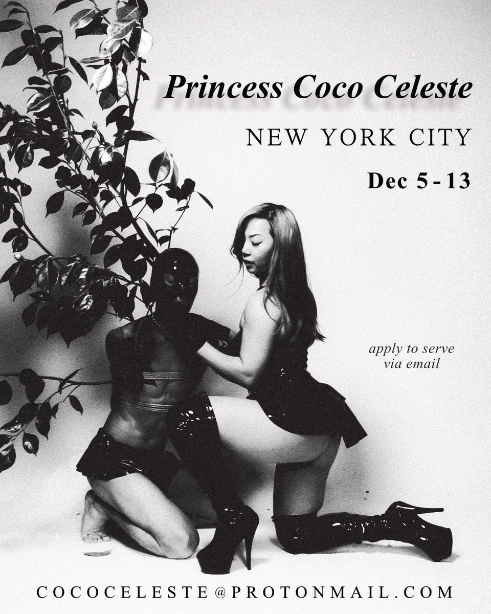Princess Coco Celeste • Los Angeles (@_cococeleste_) on Twitter photo TOURING ANNOUNCEMENT
♡ NYC • Dec 5-13 ♡
Get your screening & emails in early. I know how last minute you East Coasters are. It just won't do this time. I like to take my time & let My imagination simmer to give us both the best experience.
🔏 cococeleste@protonmail.com TOURING ANNOUNCEMENT
♡ NYC • Dec 5-13 ♡
Get your screening & emails in early. I know how last minute you East Coasters are. It just won't do this time. I like to take my time & let My imagination simmer to give us both the best experience.
🔏 cococeleste@protonmail.com