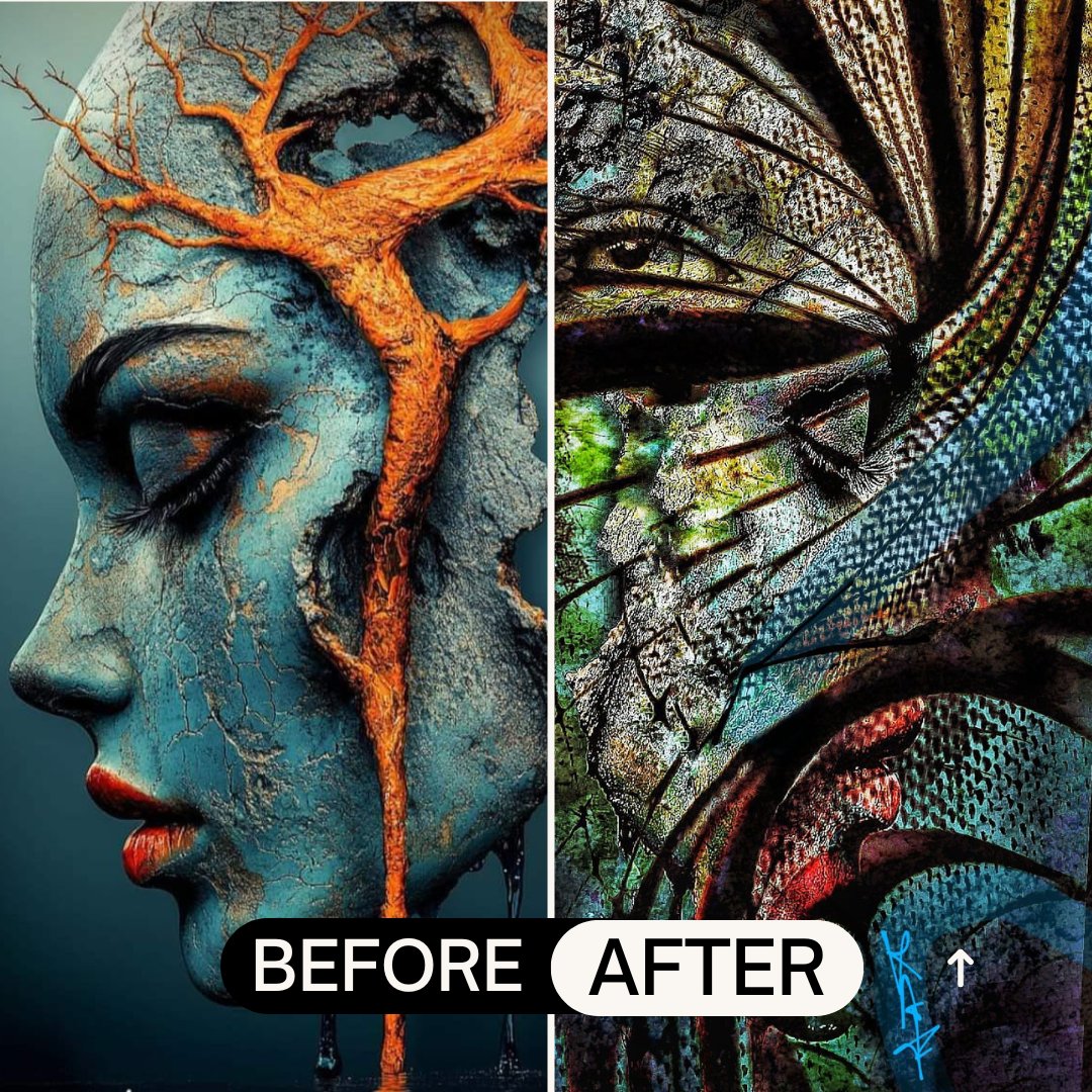 K0As_Art's tweet photo. I transform "visual trash" into unique art, reviving textures with strokes and new dimensions. #NFTArt #EcoArt #CreativeTransformation #AbstractArt #NFTCollection #DigitalArt #NFT https://t.co/auDgK0EgCZ