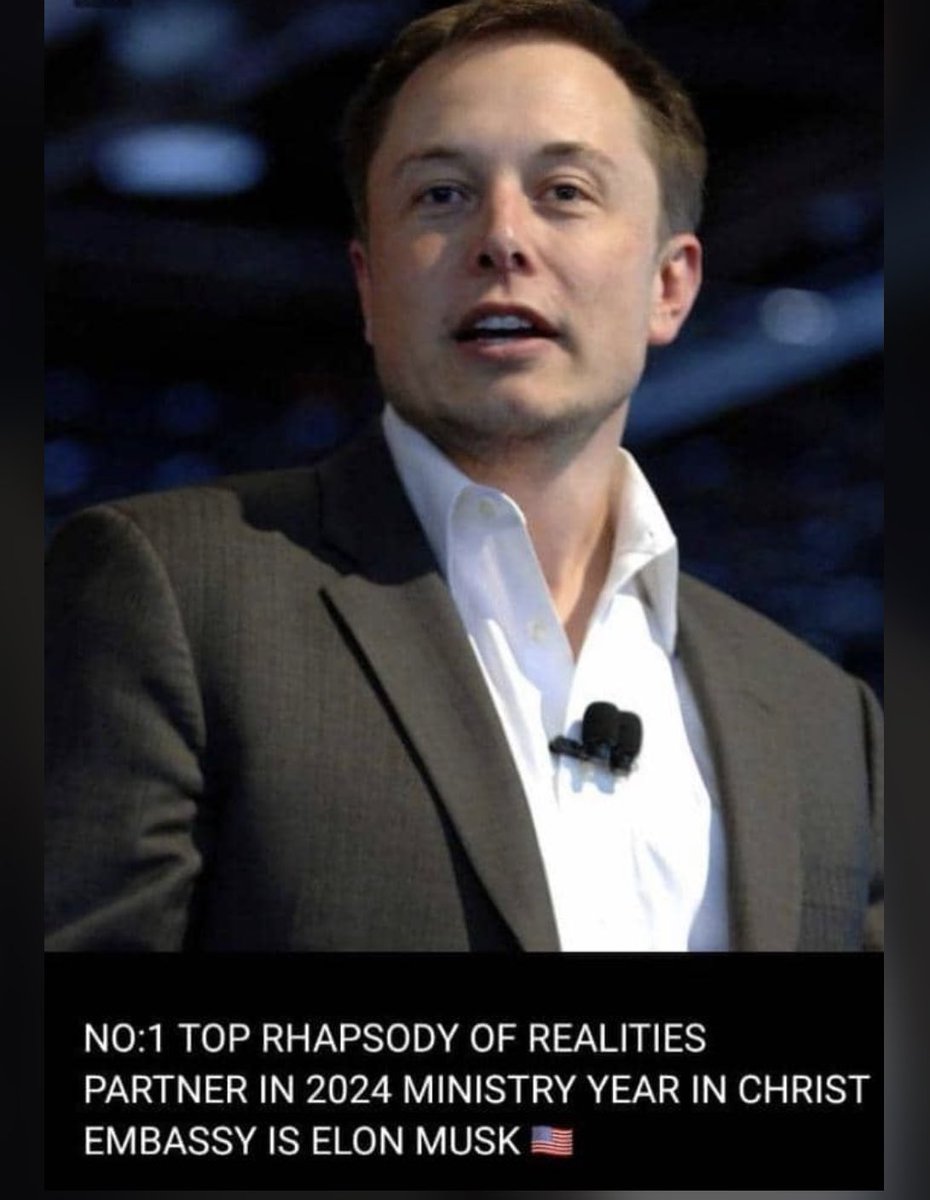 BREAKING NEWS! Esteemed Brother <a href="/elonmusk/">Elon Musk</a> is the No 1 Top partner RHAPSODY OF REALITIES in the year 2024 ministry year in CHRIST EMBASSY!
Congratulations to you sir! Thank you for being a major player in the furtherance of the Gospel. We celebrate you 🫡🫡
#IPPC2024 #Loveworld