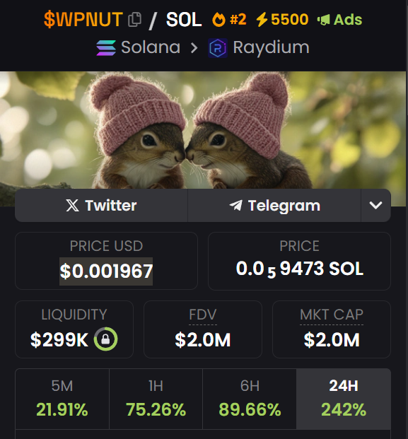 Communicatio24's tweet photo. WIF PNUT $WPNUT
Liquidity - $293K
Mkt Cap - $1.9M

CopKnqjztCoRRgXzHNkLafSwvtX33x1PrWPRsHjfpump
#Memecoins #Solanamecoin https://t.co/JLcn8iL6zT