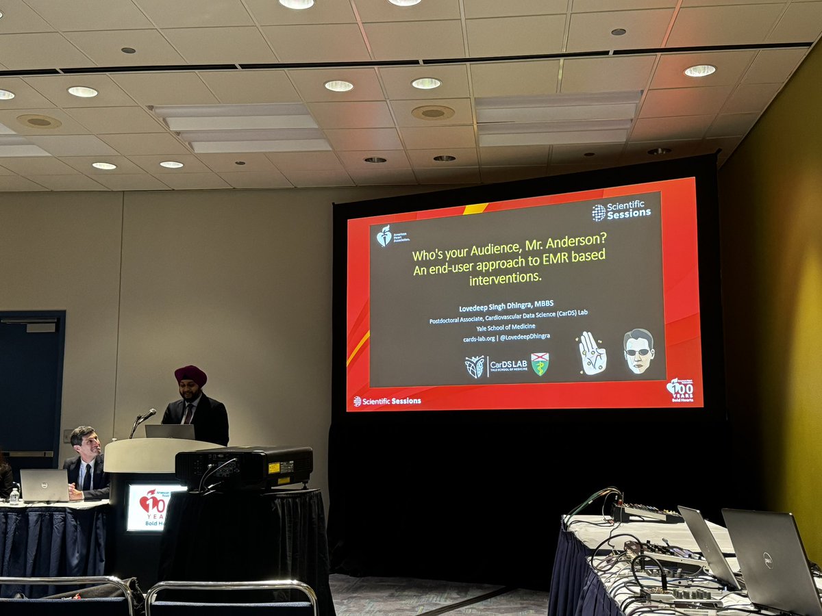 af_pedroso's tweet photo. So proud of my friend @LovedeepDhingra, talking about “Improving Population Health in the Digital Age” at @AHAMeetings. From the end user’s perspective, how can we make EHR-based interventions more effective? 

@YaleMed @cards_lab https://t.co/fWI36kWuyu