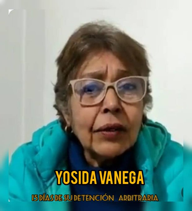 No olvidemos a la madre del Preso Político Sargento Mayor Primero Juan Carlos Monasterios, la Sra. Yosida Vanegas de 67 años. Fue detenida por ser madre de un preso político y querer verlo.