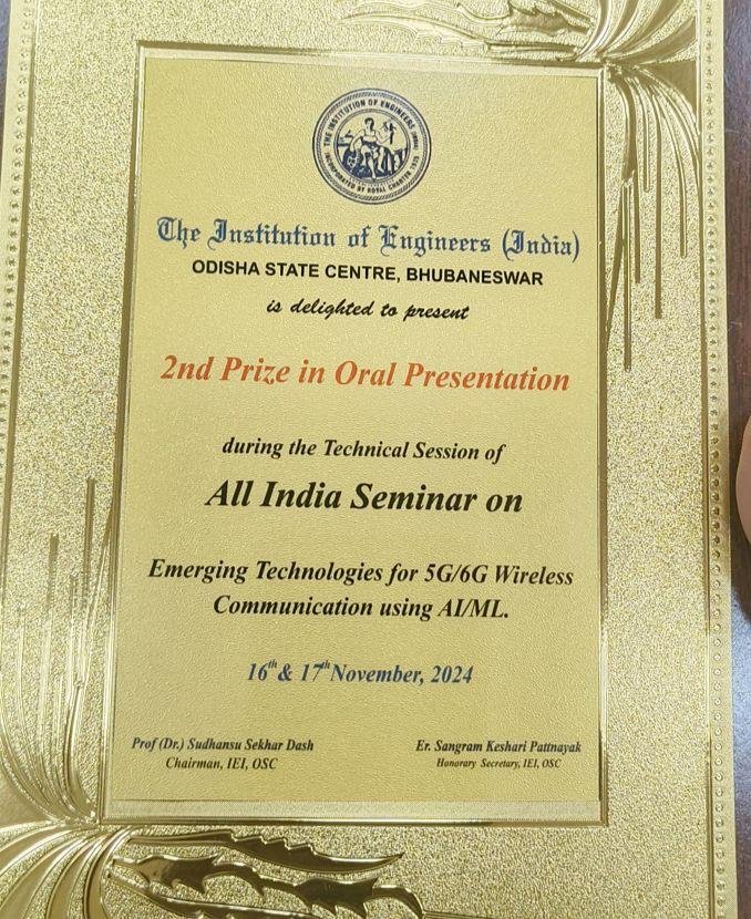 gpbbsr2017's tweet photo. For the 1st time the Polytechnic students show their excellency in Research paper .Electronics dept, GP BBSR secured the 2nd rank in the national seminar organised By Institute of Engineers on “Emerging 
Technologies for 5G/6G wire less
Communication using AI/ML
@SDTEOdisha https://t.co/3YBFiEFEae