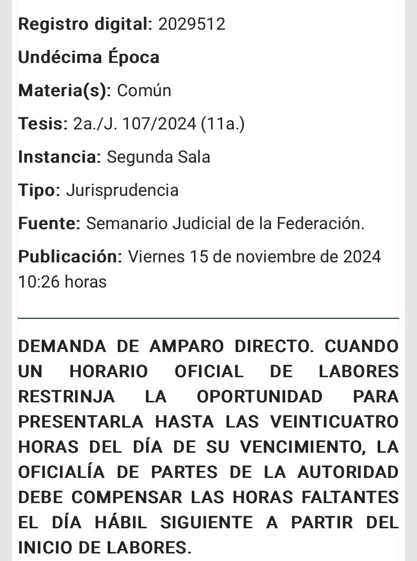MazzieSLeon's tweet photo. Sumen esta Jurisprudencia de la 2a Sala de la SCJN, a los criterios relacionados con el vencimiento del plazo, atendiendo al horario de labores de la autoridad jurisdiccional! 🤓

Excelente fin de semana!👍 https://t.co/uH5piOw9Su