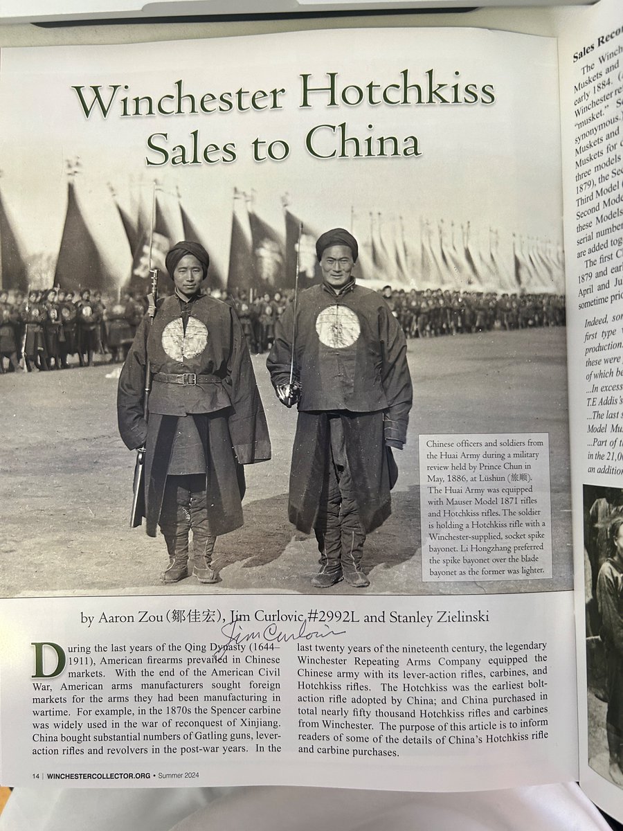 AaronZou_'s tweet photo. American firearms occupied a large share of military firearms market in China before 1890s. Winchester was one of important players.  "Winchester Hotchkiss Sales to China" (The  WINCHESTER COLLECTOR, Summer 2024) discovers the story of this unique rifle's journey to China. https://t.co/6pOUhHzz6d