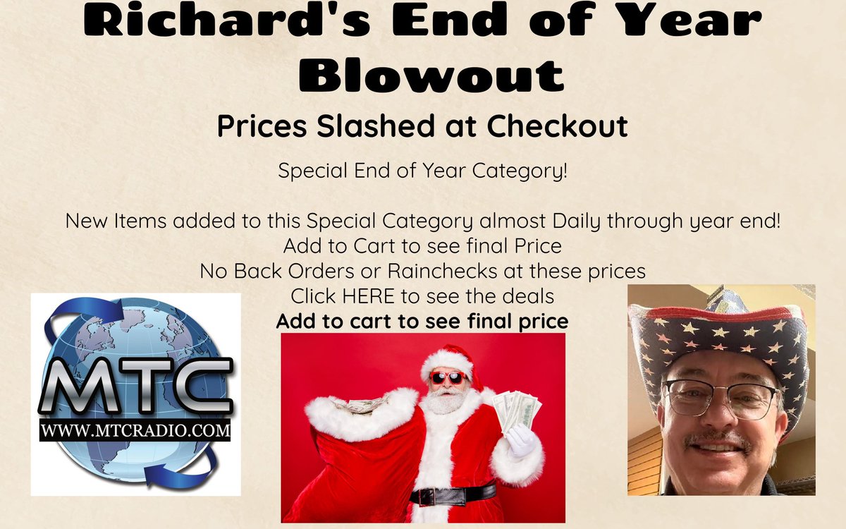 MainTrading's tweet image. The end of year Ham Radio blowout is underway at MTC Radio Paris Texas. Final discounted price shown at checkout on thousands of items including used gear #HamRadio #MTCradio mtcradio.com
