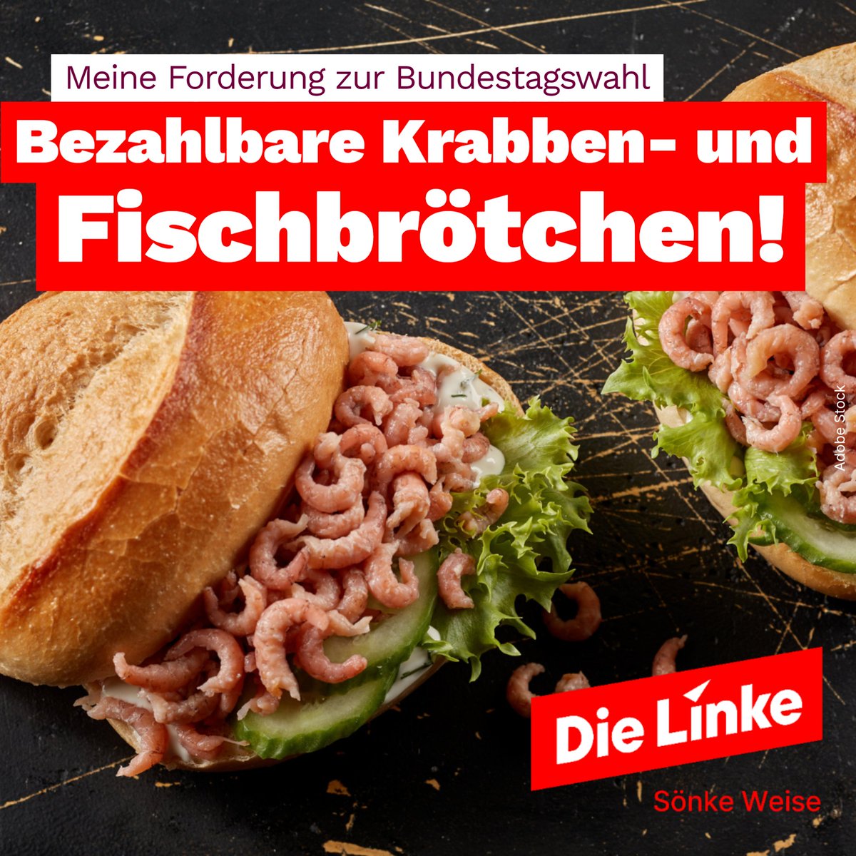 Am Sonntag haben wir Landesparteitag. Zeit für Eilanträge 😎

Wir im Norden brauchen dringend eine Krabben- und Fischbrötchen-Bremse! Die Lage ist ernst: Viele Schleswig-Holsteiner*innen können sich die leckeren Brötchen nicht mehr leisten. Sie verhunger 🥺 #LinkeLptSH #BTW2025