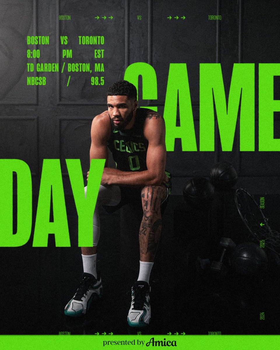 celtics's tweet photo. TONIGHT ☘️ Celtics vs. @Raptors 

⏰ 8:00 PM
📍 @tdgarden
📺 @NBCSBoston 
🎙️ @985TheSportsHub

#DifferentHere https://t.co/4vyYoea8jQ