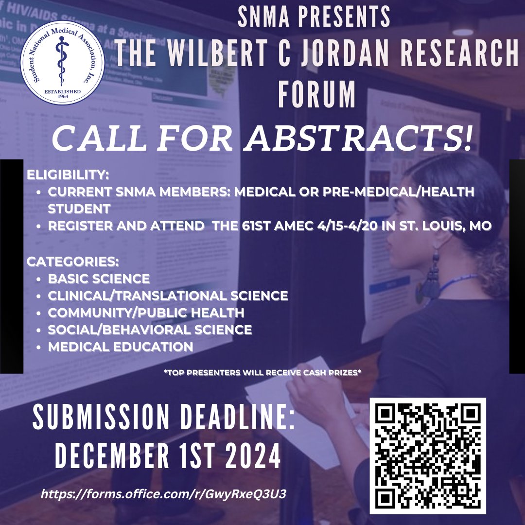 SNMA is thrilled to announce TWO amazing research opportunities just for you! These programs are perfect for growing your skills, building your CV, and taking your student research journey to the next level! 

Scan the flyer QR codes  to learn more and apply!