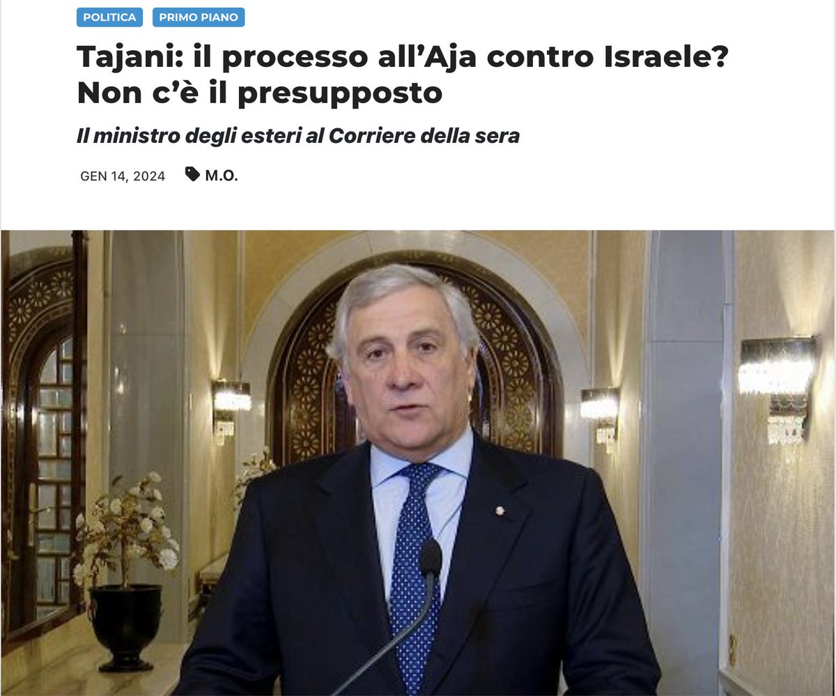 Un bravo maestro è quel professore che nasconde la condotta inqualificabile di un ministro. Funziona così nei regimi totalitari, mica nelle società libere. Questo è Tajani che difende Netanyahu contro il processo per genocidio all'Onu. Moltissimi ministri degli esteri si sono