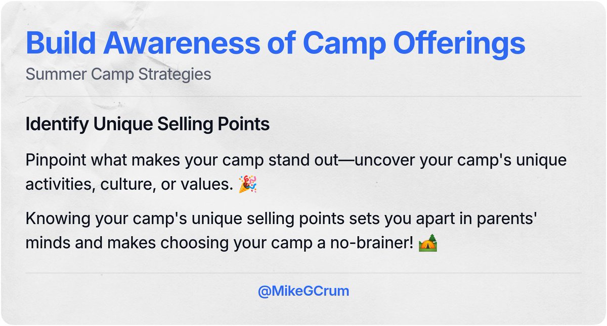 MikeGCrum's tweet photo. Summer Camp Strategies https://t.co/GMFdmnEFhQ