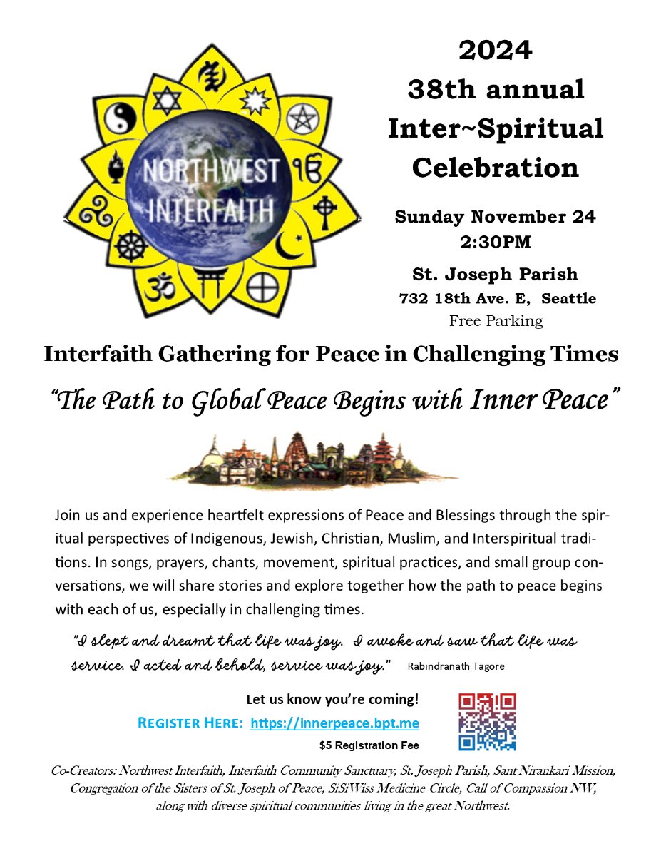 Interfaith Gathering for Peace in Challenging Times: The Path to Global Peace Begin with Inner Peace
Sunday, November 24th, 2:30PM