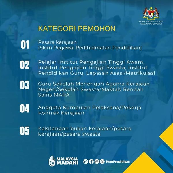 lp_kpm's tweet photo. INFO KPM: Tawaran Sukarelawan Sebagai Pengawas Peperiksaan Sijil Pelajaran Malaysia (SPM) Tahun 2024.
Permohonan dibuka mulai 1 hingga 30 November 2024 melalui aplikasi e-Lembaga Peperiksaan https://t.co/BgCwakG2au. https://t.co/WEE3cFYMlU