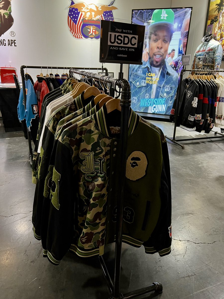 the <a href="/ComplexCon/">ComplexCon</a> energy is electric today!

stop by Jeff Hamilton’s booth, see his iconic jackets, and save 10% by paying onchain with @CoinbaseWallet