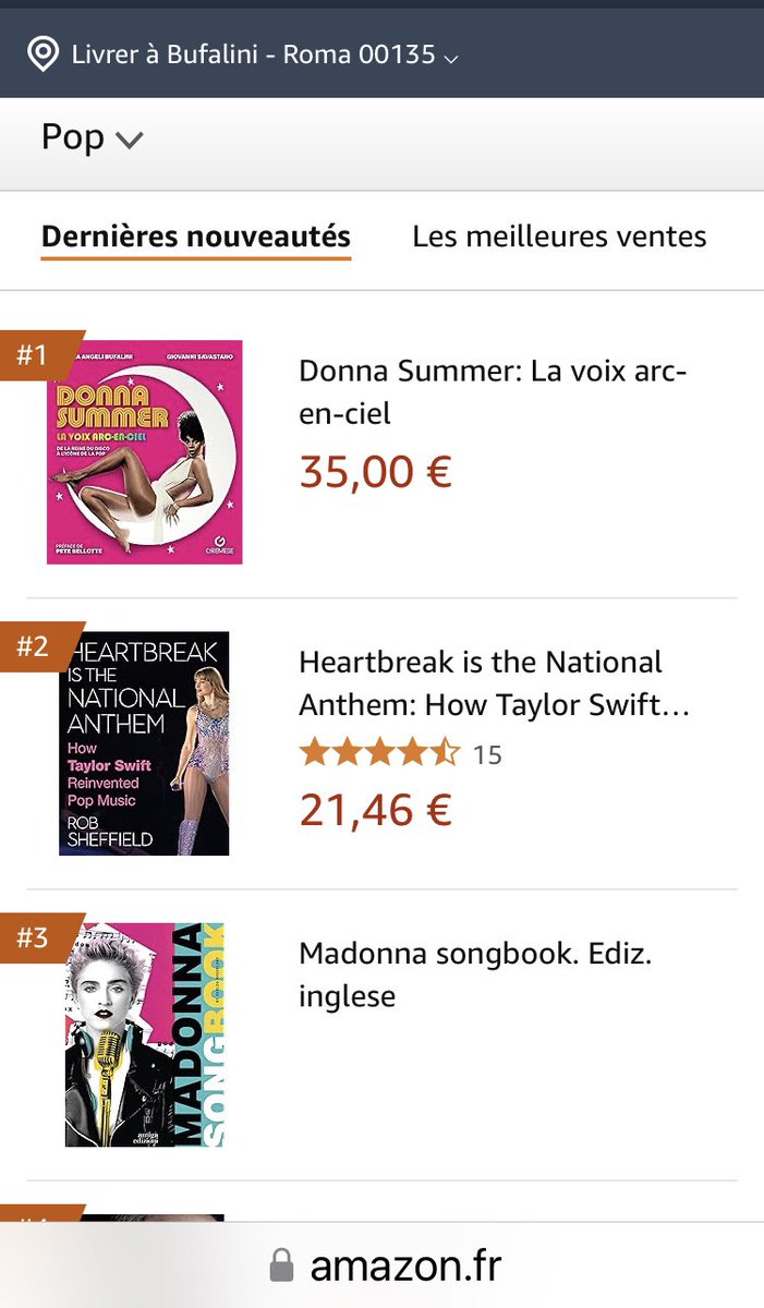 Top 3 #AmazonFrance Classifica Bestseller Musica Pop e N.1 Novità Più Interessanti ! #DonnaSummer #Libro <a href="/GiovSavastano/">Giovanni Savastano</a> 🇫🇷🤩💪