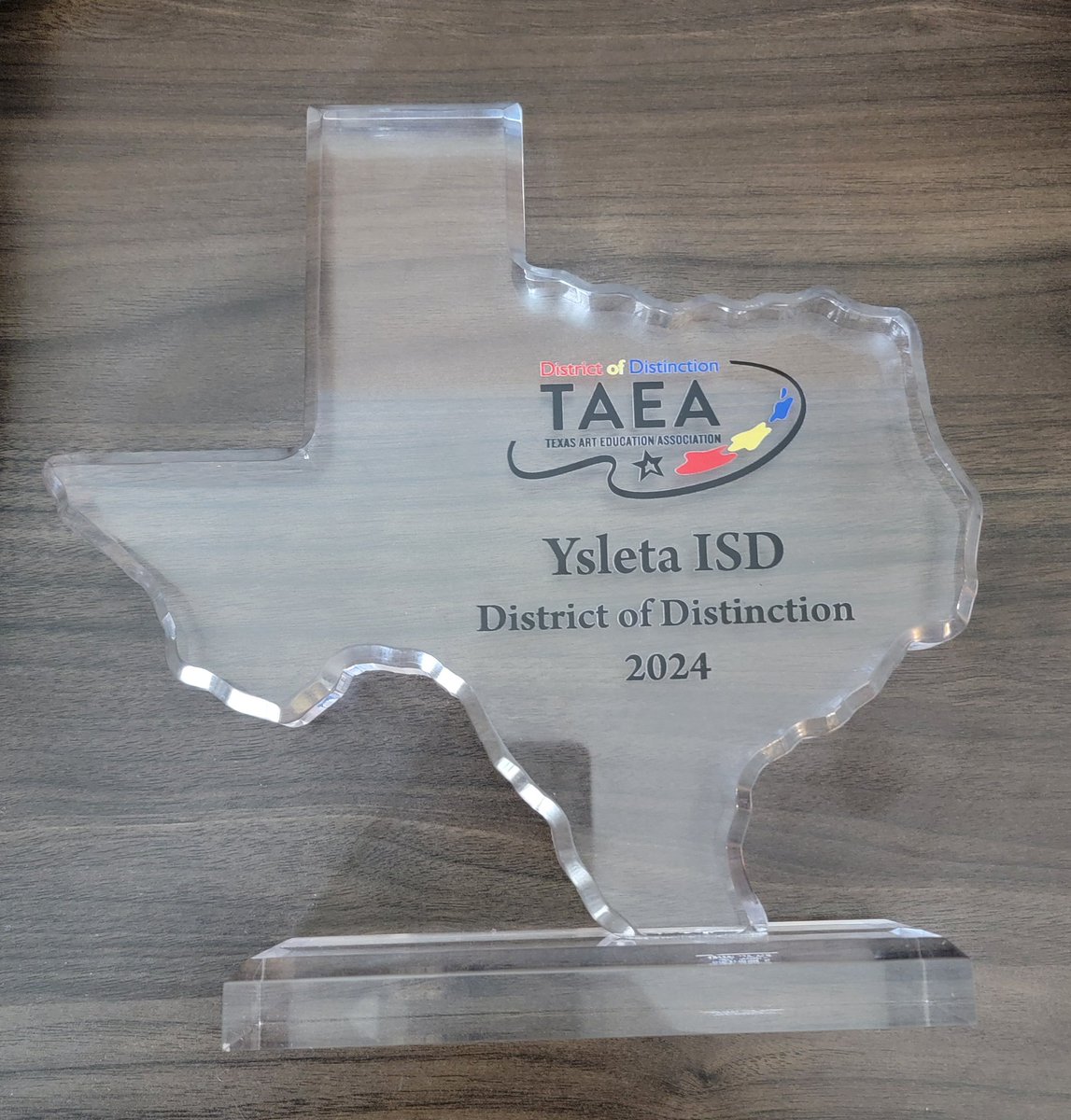 So very proud of accepting the TAEA District of Distinction Award on behalf of all YISD Visual Arts teachers and the Fine Arts Department.  This distinction was awarded to only the top 5% of all school districts in Texas! <a href="/YISDFineArts/">YsletaISD Fine Arts</a> <a href="/YsletaISD/">Ysleta ISD</a>