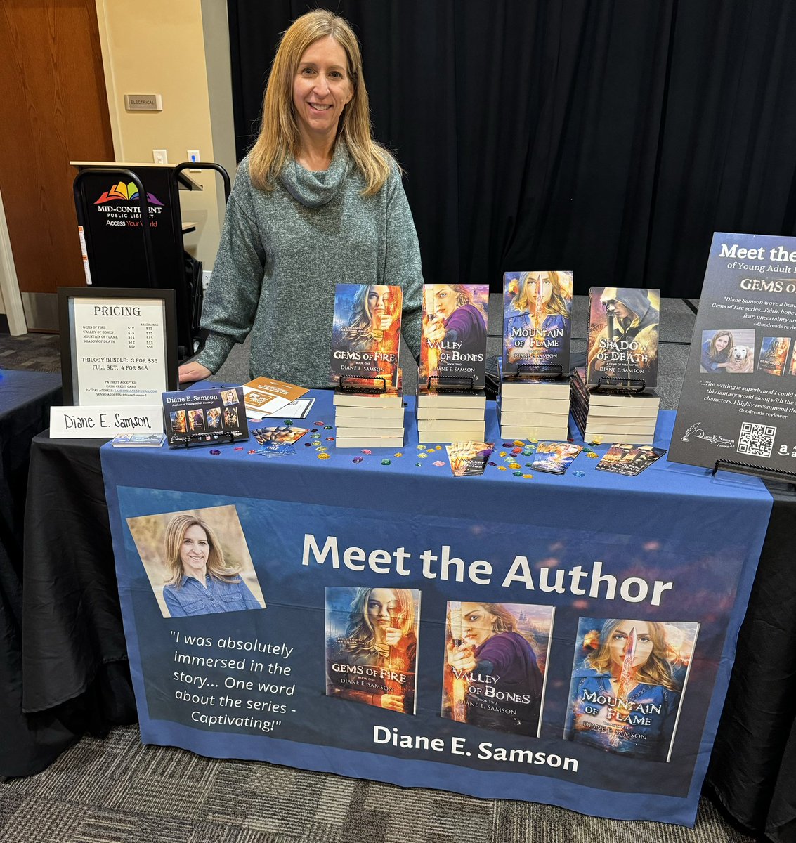 In Kansas City? Come see me at the local author fair today from 1-4 pm at the Woodneath Library Center in the Northland. Having a blast meeting other authors. I’m in the Young Adult room! #storycenterauthorfair24 #yaauthor #yaauthorsofinstagram #yaauthorlife #gemsoffire
