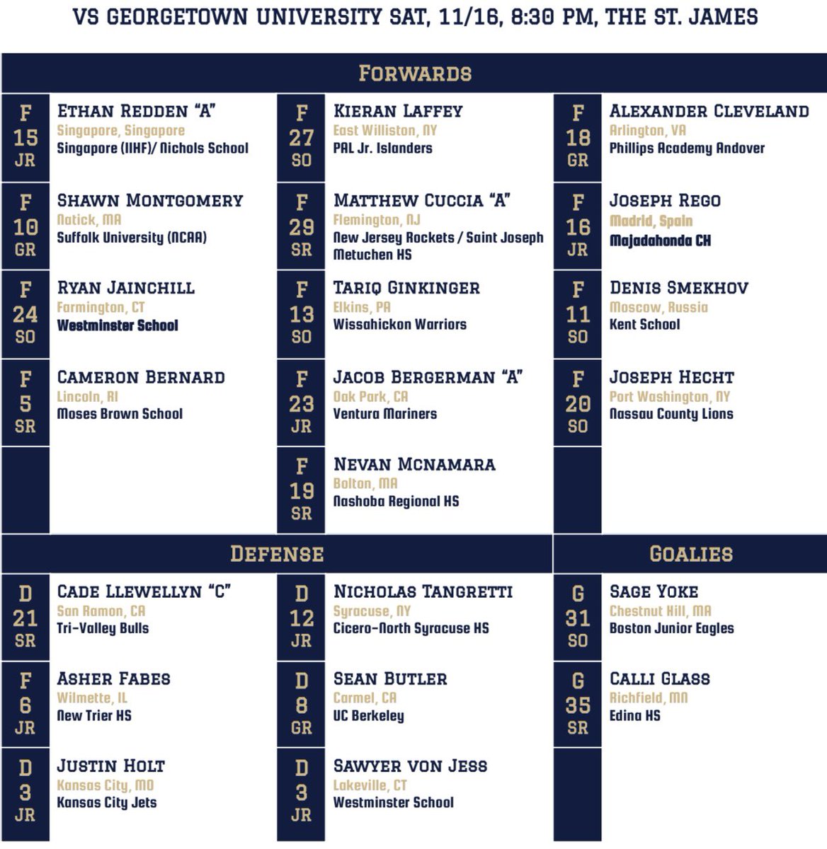 IT’S GAMEDAY‼️🚨

Come join us for our last game of 2024 vs. <a href="/GtownHockey/">Georgetown Hockey</a> at 8:30PM at the St. James! Come out and support your Revs 😁🏒

#raisehigh #gwhockey #collegehockey #gameday