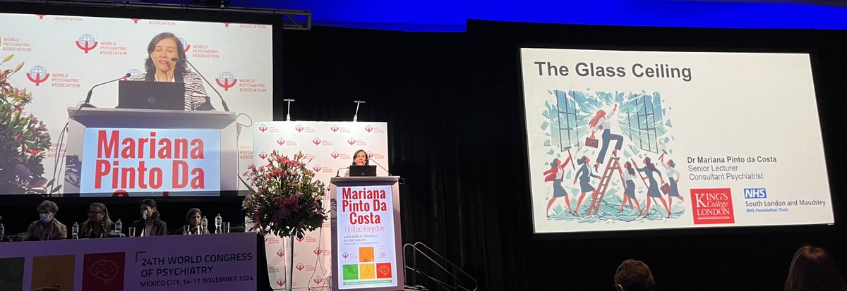 Important discussions #WCP24 about the ‘Glass ceiling’ for #WomenInPsychiatry with international perspectives 🌍 from Ruby Castilla-Puentes 🇺🇸, Satsuki Watanable 🇯🇵, Jorge Tellez 🇨🇴, Florence Thibaut 🇫🇷, Maria Medina-Mora 🇲🇽, Prabna Chandra 🇮🇳 &amp; Mariana Pinto da Costa 🇬🇧