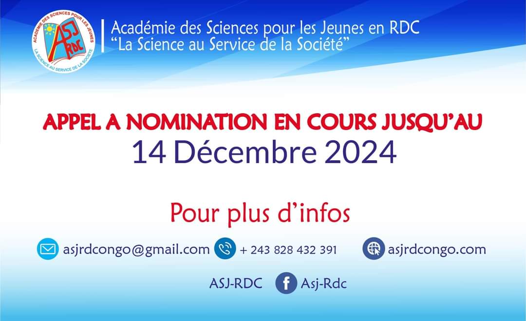 AsjRdc's tweet photo. Nous lançons un appel à nomination de nouveaux membres effectifs de l'Académie des Sciences pour les Jeunes en RDC.

Voici en attachés les critères de soumission et les éléments du dossier.

Date limite de réception des candidatures le 14.12.2024

Large diffusion! https://t.co/cM2XKmiXEI