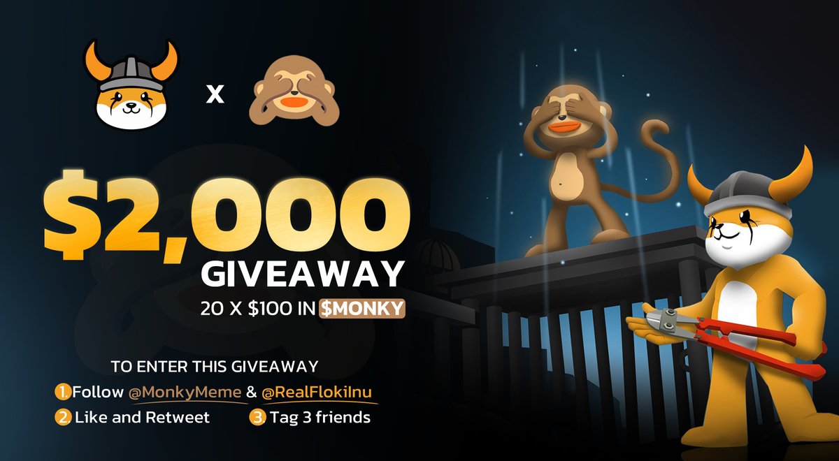 $FLOKI x $MONKY $2,000 Giveaway

We're giving away 20 x $100 worth of $MONKY tokens (at launch price) to celebrate the upcoming <a href="/MonkyMeme/">Wise Monkey</a> launch, in collaboration with #Floki.

$MONKY will bring the "Wise Monkey" IP to Web3 on November 21, 2024. 
27% of its supply goes to Floki