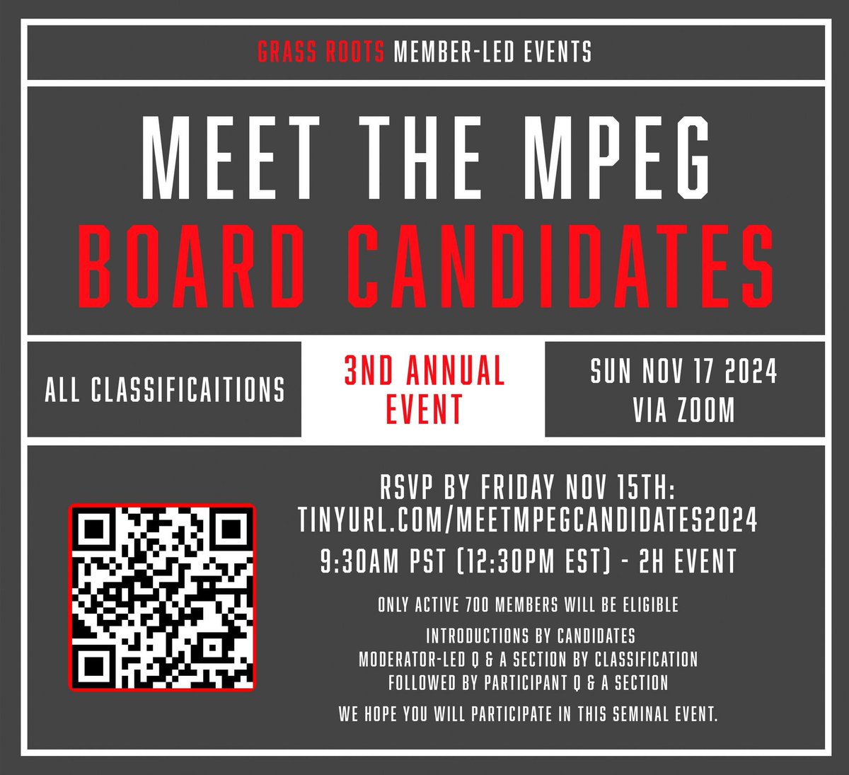 I’ll be speaking tomorrow 9:30am PST via zoom at the MPEG Board Candidates Events, if you have any questions about my campaign run!  🙏