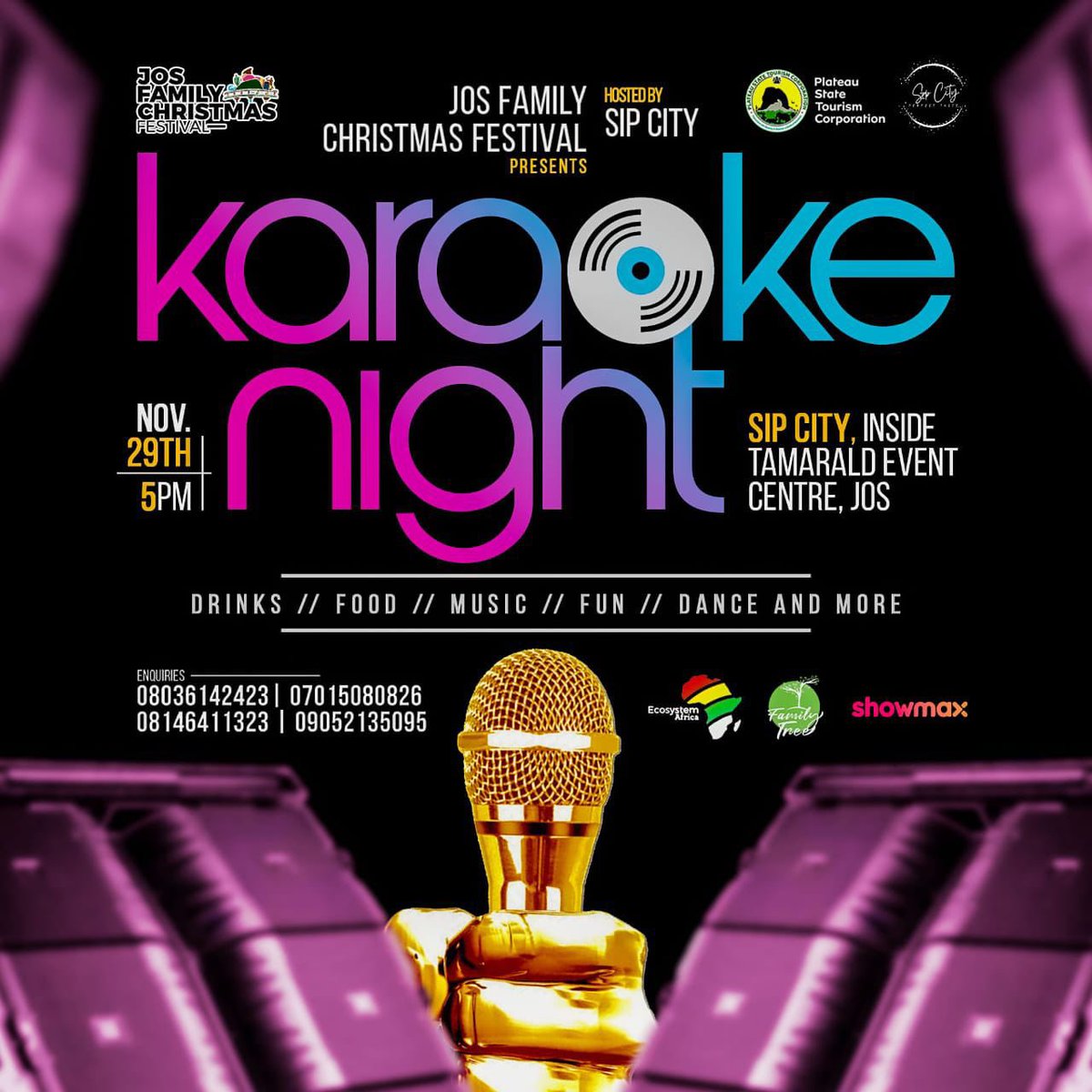 Karaoke Night again!! Get ready for a night filled with melody, fun, and festive cheer! 🎤✨ 
Join us on November 29th at 5 PM!In collaboration with <a href="/josfamfest/">Jos Family Christmas Festival</a> 
📍 Venue: Tamarald Event Centre, Jos
#JosFamilyChristmas #SipCityKaraoke #FestiveFun #KaraokeNight #joscity #christmas