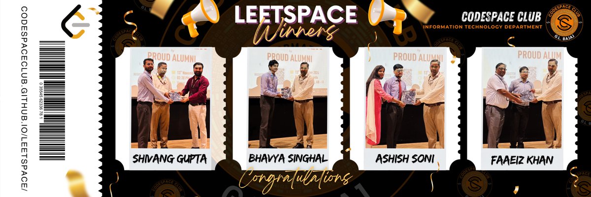 codespaceclub's tweet photo. Codespace Club proudly announces the winners of the 21-day LeetSpace Challenge, held on X (formerly Twitter). Congratulations to Shivang Gupta, Bhavya Singhal, Ashish Soni, and Faaeiz Khan for their dedication and achievement.
#leetspace #codespace #contest #leetcode #streak https://t.co/1SG0g7g6Ww