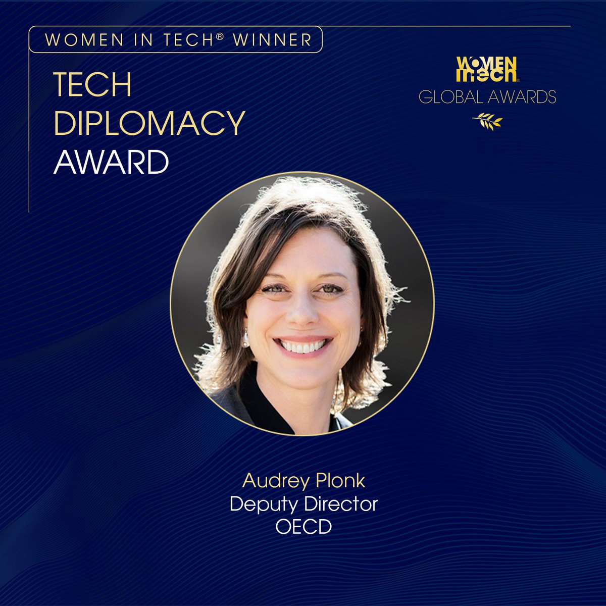 Women in Tech® Global (@womenintechorg) on Twitter photo Congratulations to the winner of the 7th Annual Women in Tech® Global Awards Tech Diplomacy Award, Audrey Plonk🏆. This award recognizes a woman who excels in connecting technology with international relations. The recipient demonstrates exceptional skill in fostering global Congratulations to the winner of the 7th Annual Women in Tech® Global Awards Tech Diplomacy Award, Audrey Plonk🏆. This award recognizes a woman who excels in connecting technology with international relations. The recipient demonstrates exceptional skill in fostering global
