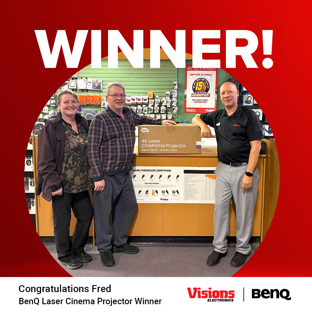 VisionsDeals's tweet photo. Congratulations to Fred, our lucky winner of the BenQ Laser Cinema Projector giveaway! ππ₯³
Fred stopped by our Edmonton South location to pick up his prize and snapped a great pic with our store manager, Hugh!
#Contest #Giveaway #Winner #Projector #BenQ #VisionsElectronics https://t.co/Ius5zfXf8w