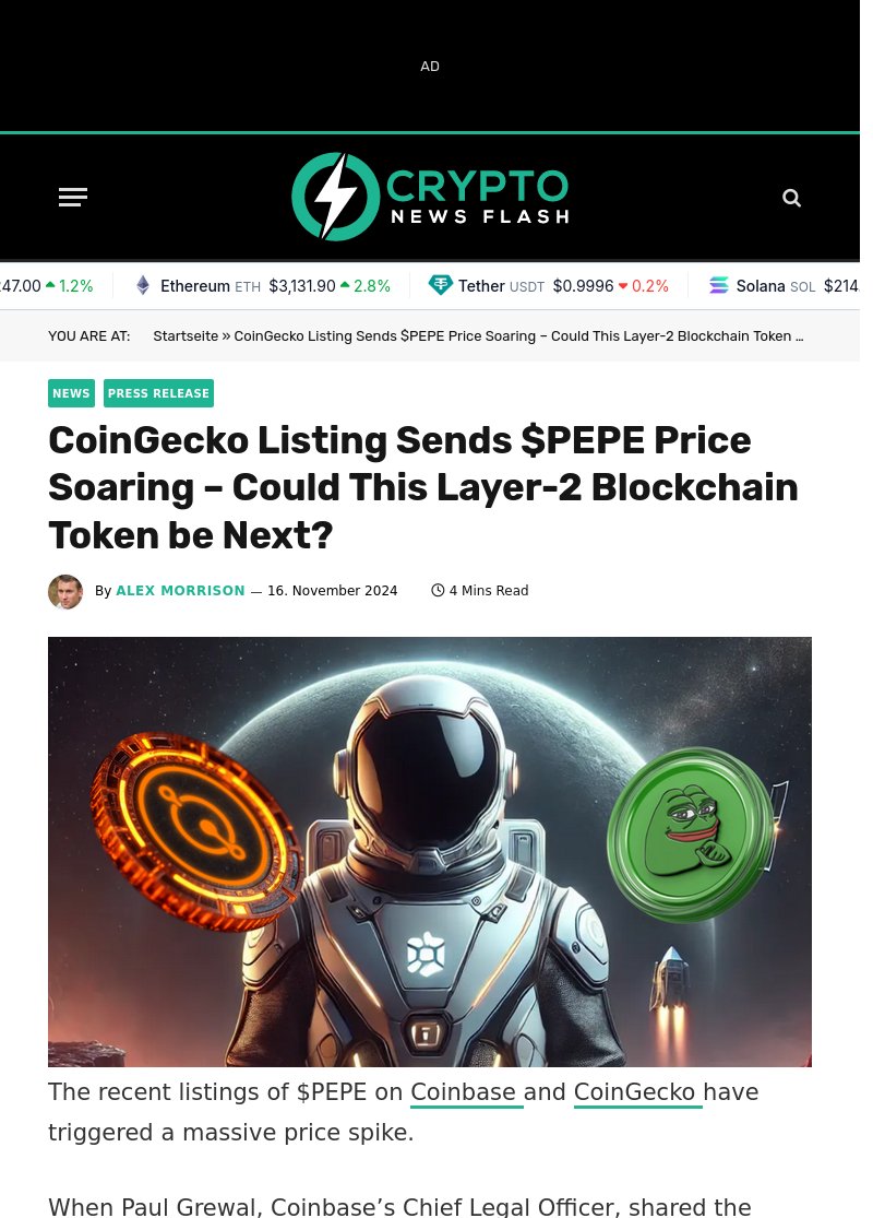 rayan_bibiloni's tweet image. BREAKING NEWS :  CoinGecko Listing of $PEPE sends price soaring, potential for next big thing in Layer-2 blockchain tokens. cryptoeco.net/tw/ed52.html  #PEPE #Layer2Blockchain #PriceSurge