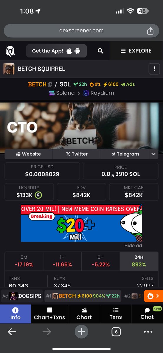 slingoorio's tweet photo. The ticker $BETCH spent over $48K on @dexscreener boost which very well could be enough to 2X the marketcap right now. 

Stop paying dexscreener. https://t.co/P8DLX5dSn3