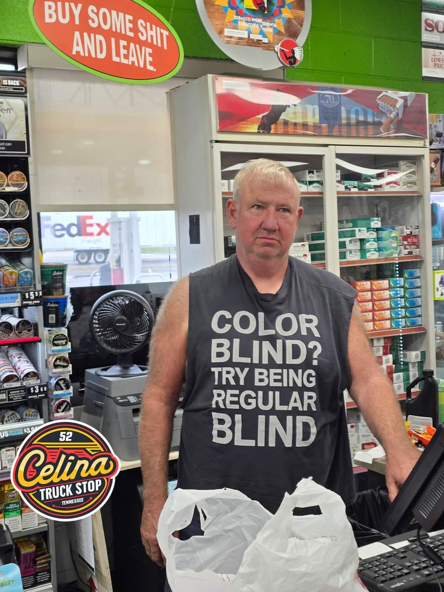 celinatruckstop's tweet photo. Please be patient with our Blind Forklift Operator Donny today as he fills in as Cashier today since Cindy called out with bedbugs again.

He can smell the difference between a $1 and $20 so don't mess with him. https://t.co/Xgk4ra6hEa