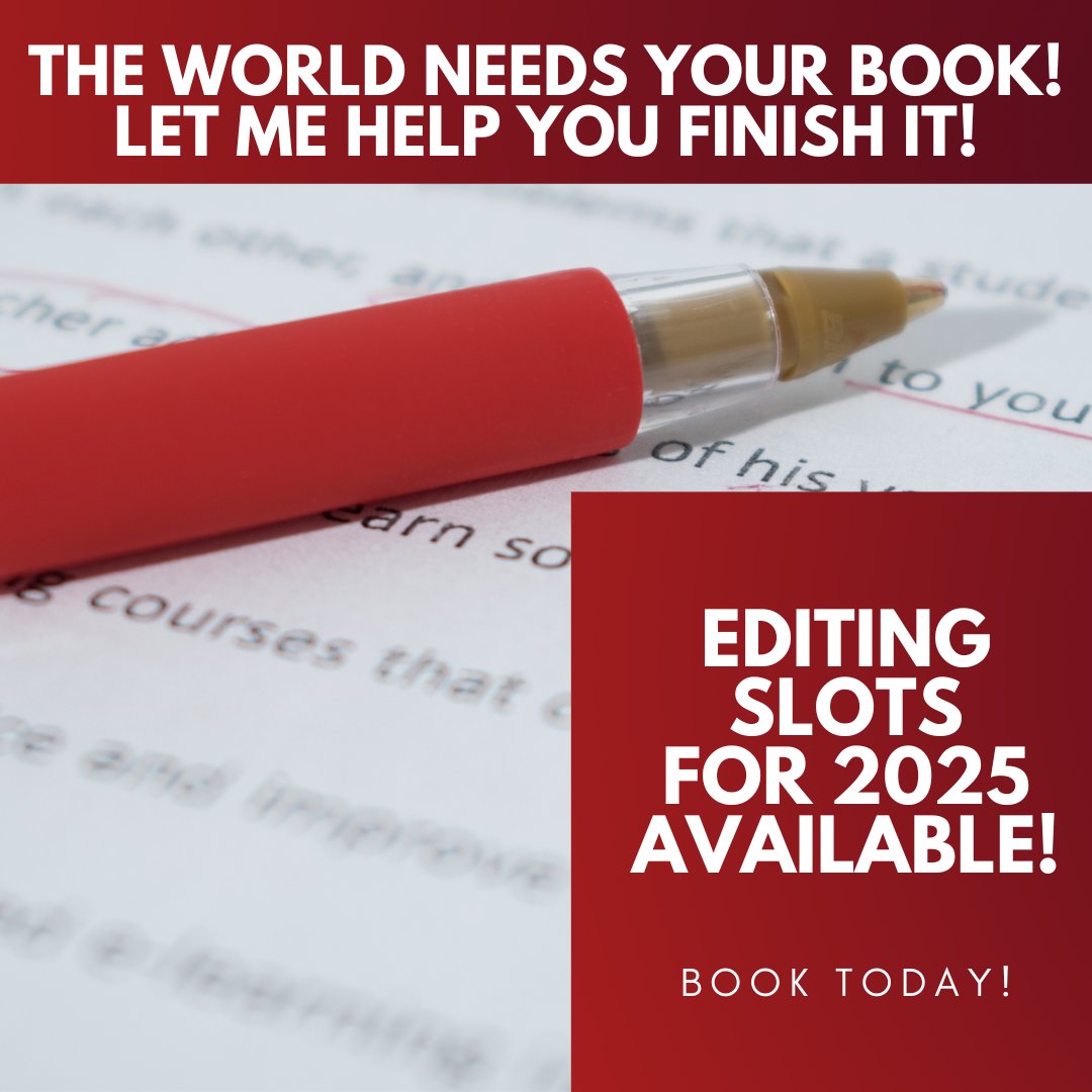 I'm not really here anymore, but I know some of you are still sticking it out. I'm looking to fill up editing slots for 2025, and I would love to help get your book in tip-top shape. DM me here to snag a slot!