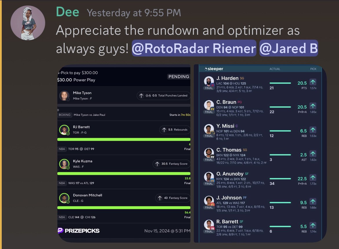 RotoRadar's tweet photo. For the second time in the last three days, RotoRadar members absolutely COOKED:

$500 ▶️ $1,900
$50 ▶️ $500
$30 ▶️ $300

Optimizer projections and analyst plays on point!

Try us out for just $1 your first week via link below 👇 https://t.co/1HCXv3UQhx