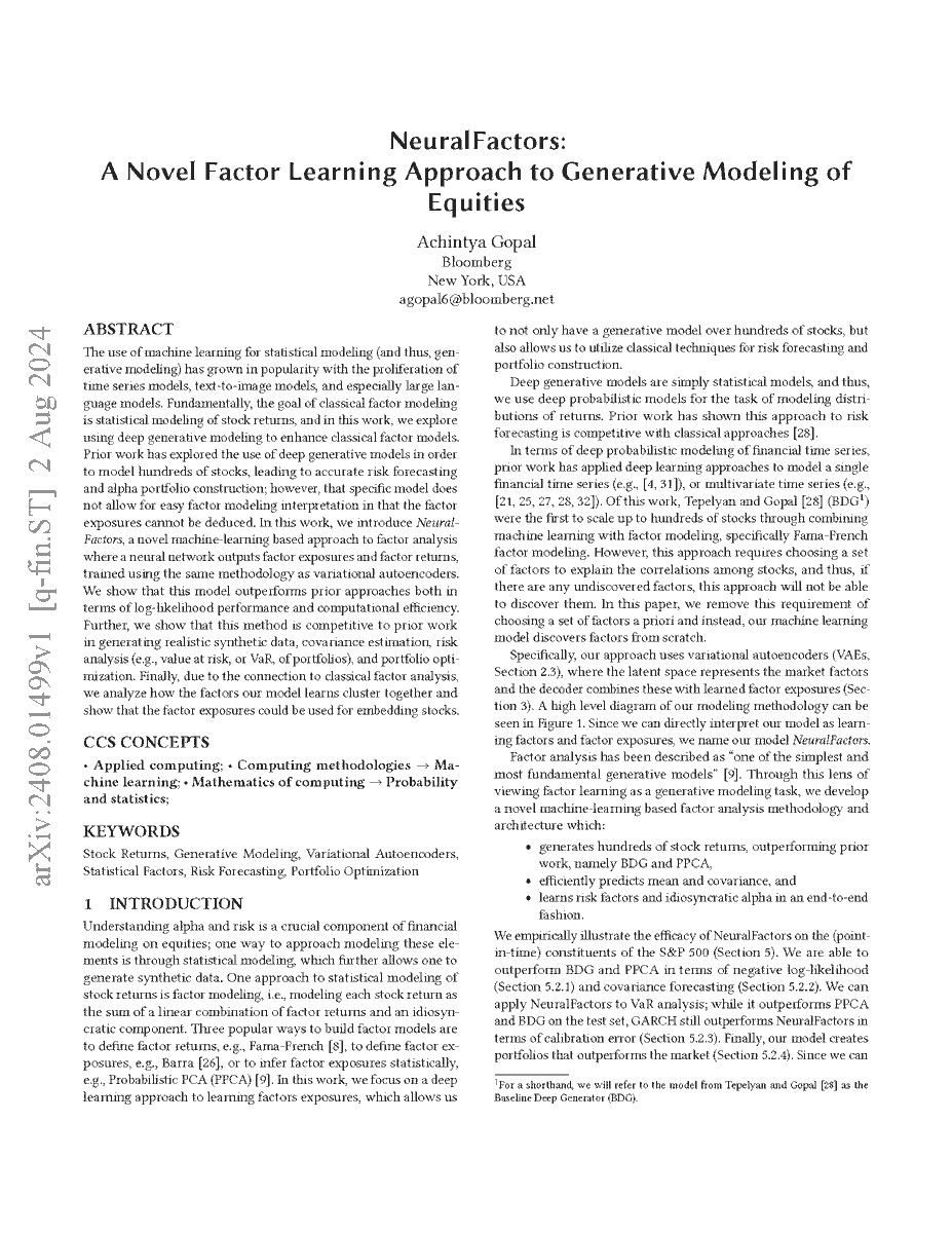 TechAtBloomberg's tweet photo. @TheOfficialACM Learn how NeuralFactors' blend of #deeplearning & classical techniques helps it outperform other generative modeling approaches in the paper on arXiv: "NeuralFactors: A Novel Factor Learning Approach to Generative Modeling of Equities”
https://t.co/dw7rouAggb
#QuantFinance #ICAIF https://t.co/gsMFSSRr8Y