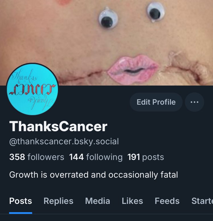 Pssssst … join us where the skies are blue. 

And yes, making my mastectomy incision into a muppet was an important part of my healing. 

Doesn’t she look surprised?