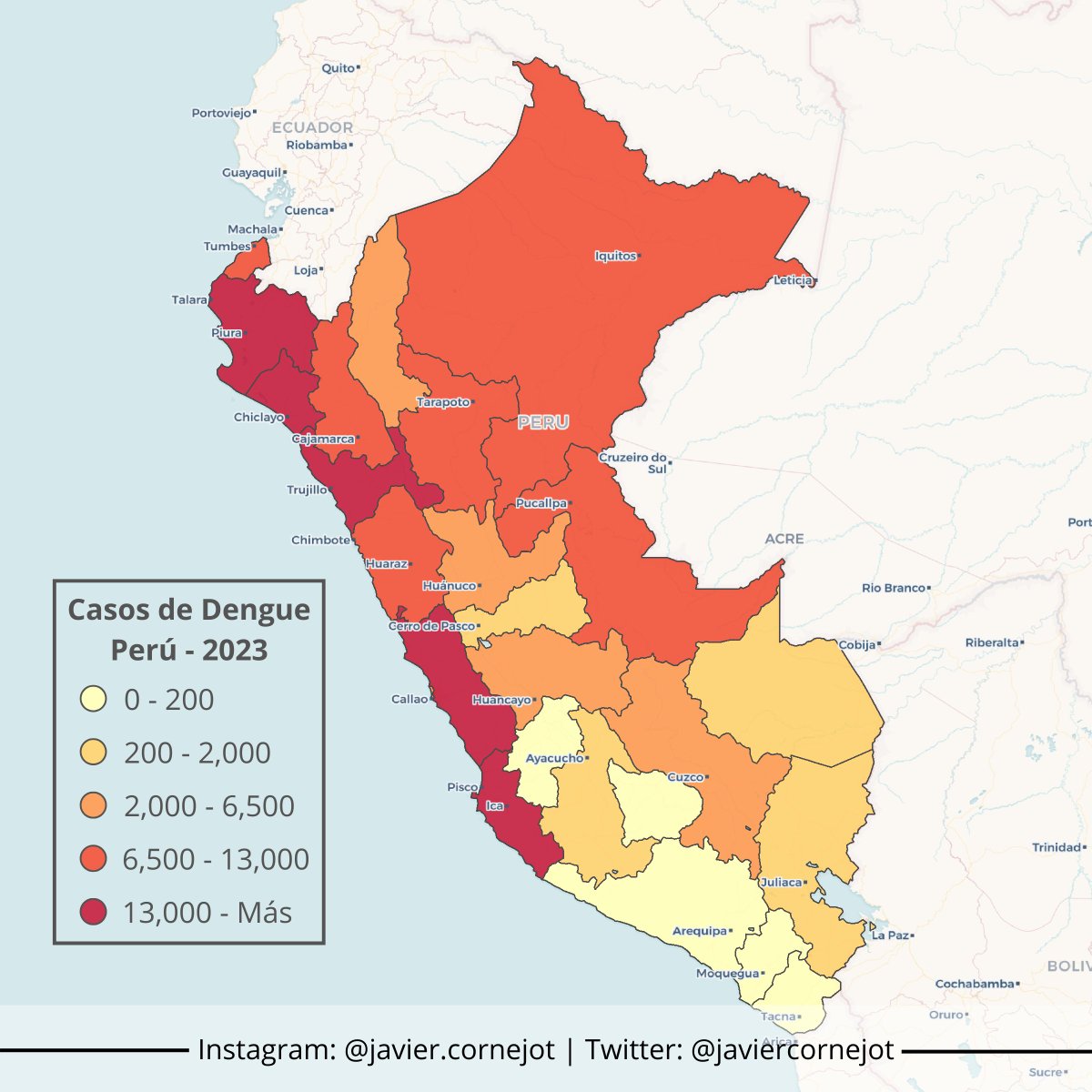 #30DayMapChallenge | Día 16 | Choropleth.
Casos de Dengue en Perú en el año 2023.