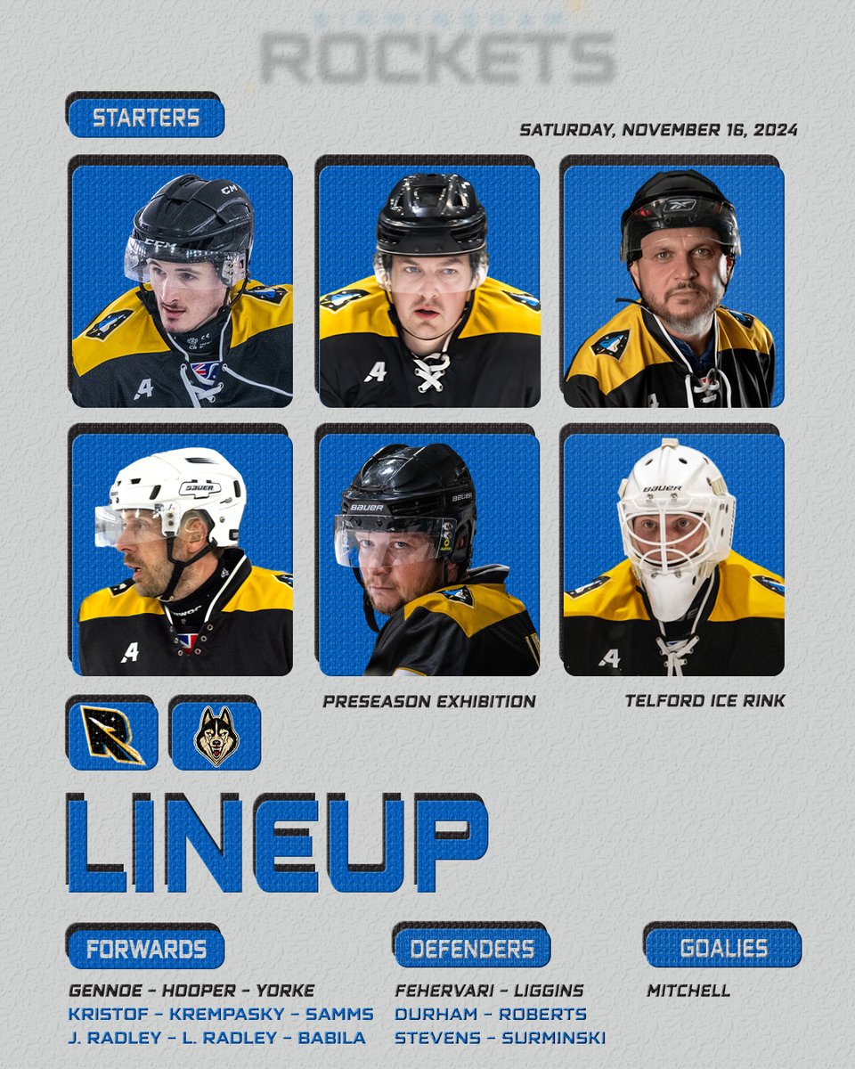 Tonight's lineup against the Huskies 🚀🚀

🚀#birminghamrockets 🏒 #hockeytwitter