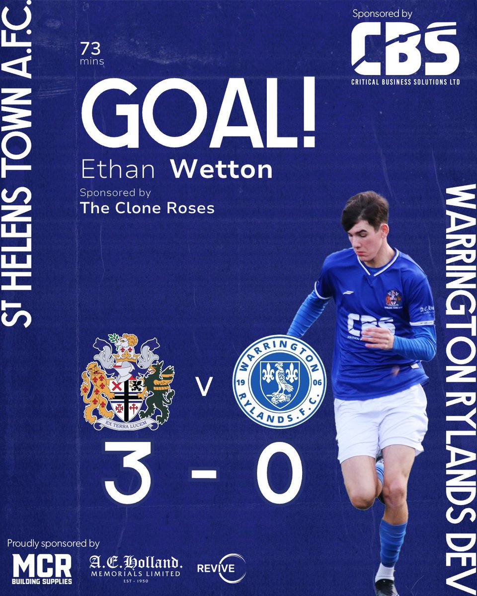 St Helens Town AFC (@sthelenstownfc) on Twitter photo 73' : GOAL!
3 St Helens Town AFC
0 Warrington Rylands Dev
Ethan Wetton is sponsored by The Clone Roses
 #TownTeam #ExTerraLucem #FootballForAll @critical_business_solutions #MCRBuildingSupplies #AEHolland #ReviveClean 73' : GOAL!
3 St Helens Town AFC
0 Warrington Rylands Dev
Ethan Wetton is sponsored by The Clone Roses
 #TownTeam #ExTerraLucem #FootballForAll @critical_business_solutions #MCRBuildingSupplies #AEHolland #ReviveClean