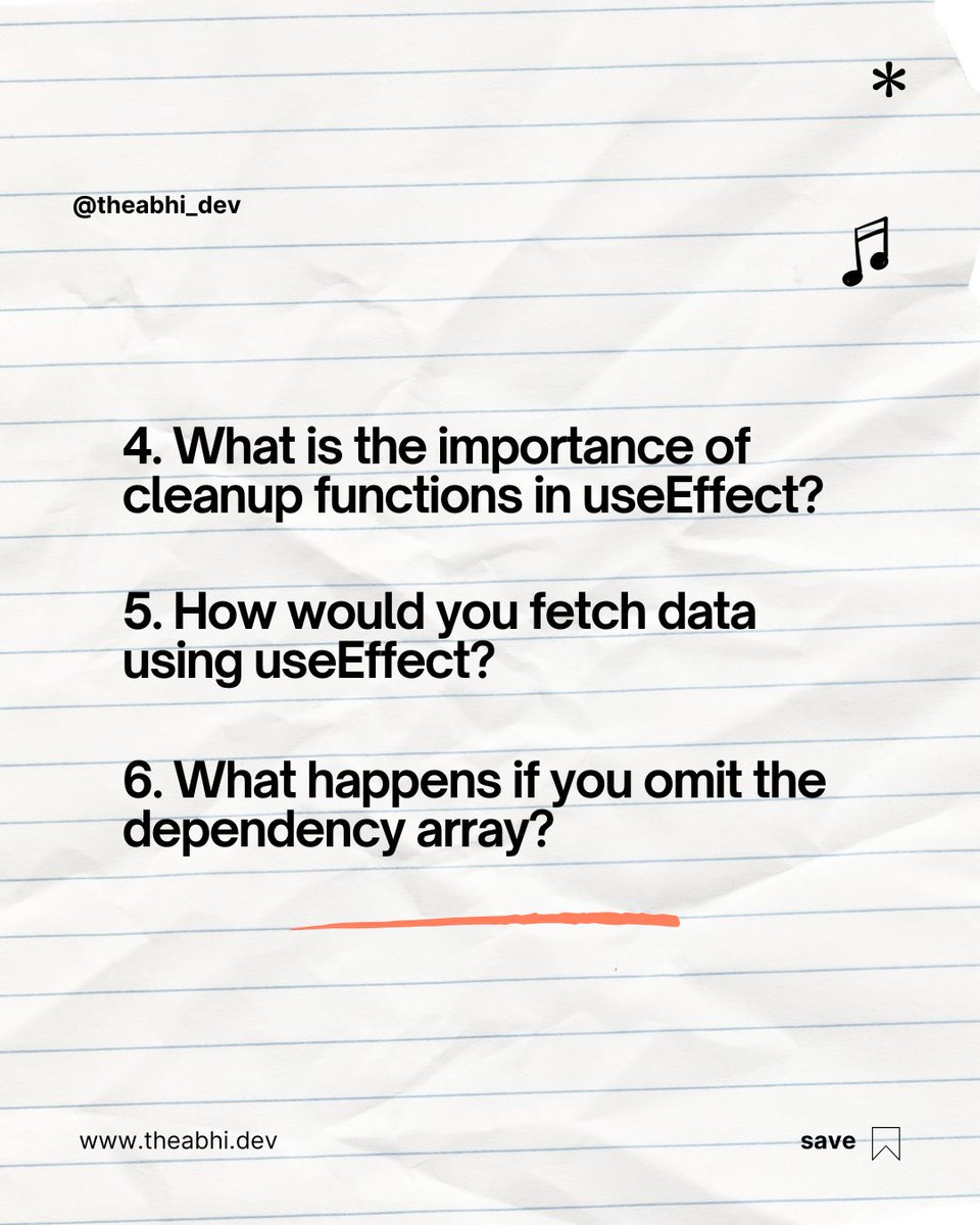 theabhi_dev's tweet image. Get ready for your next React interview! Here are key questions on useEffect and state management. Test your knowledge and stay ahead! 📈 #ReactInterview #WebDevPrep #useEffect