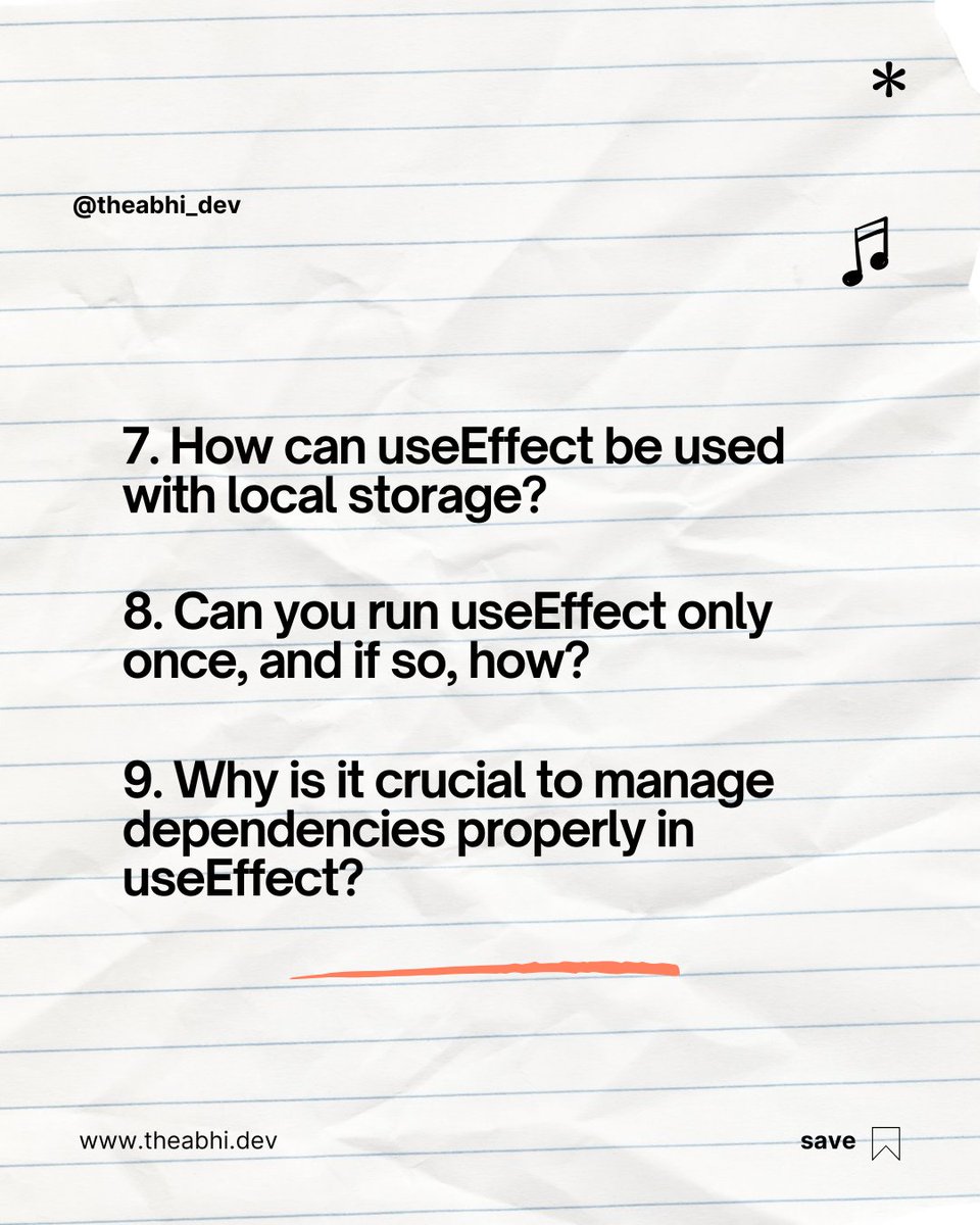 theabhi_dev's tweet image. Get ready for your next React interview! Here are key questions on useEffect and state management. Test your knowledge and stay ahead! 📈 #ReactInterview #WebDevPrep #useEffect