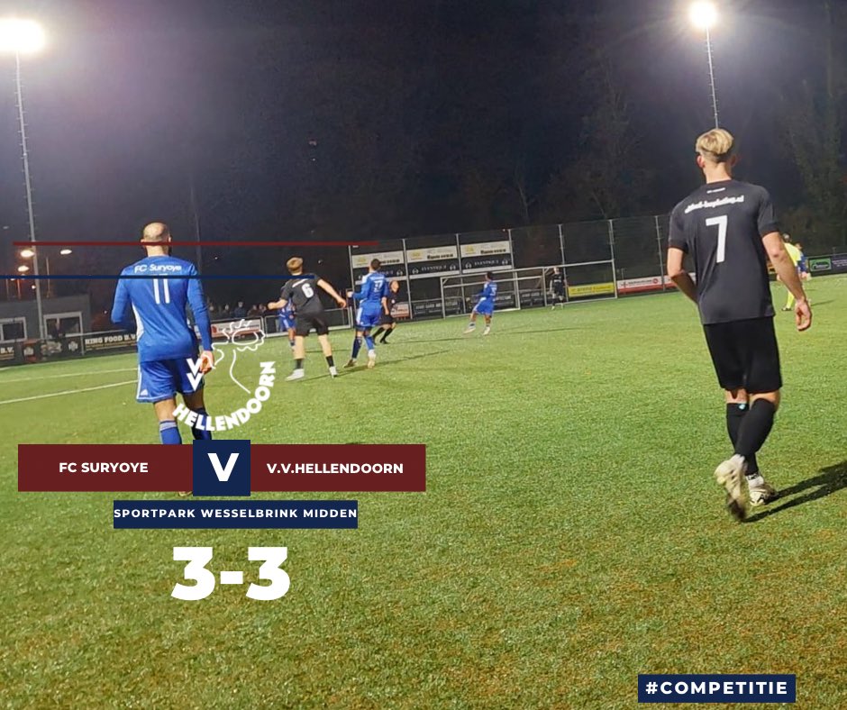 V.V. Hellendoorn (@vvhellendoorn) on Twitter photo 🔴🔵v.v.Hellendoorn speelt vanmiddag met 3-3 gelijk tegen <a href="/FCSuryoye/">FC Suryoye</a> . Het elftal van hoofdtrainer Stephan Bloemendal ging met een 0-3 voorsprong de rust in. Na rust vielen de doelpunten voor FC Suryoye. Volgende week staat de thuiswedstrijd tegen Oranje Nassau op het programma. 🔴🔵v.v.Hellendoorn speelt vanmiddag met 3-3 gelijk tegen <a href="/FCSuryoye/">FC Suryoye</a> . Het elftal van hoofdtrainer Stephan Bloemendal ging met een 0-3 voorsprong de rust in. Na rust vielen de doelpunten voor FC Suryoye. Volgende week staat de thuiswedstrijd tegen Oranje Nassau op het programma.