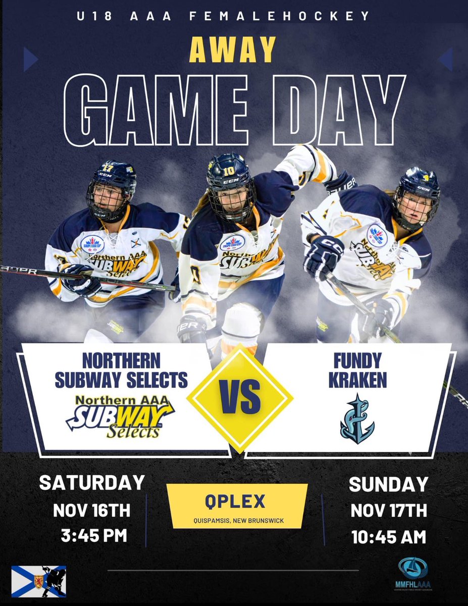 Selects hit the road to Saint John today to play Fundy Kraken for two regular season games! 
Sat, Nov 16 @ 3:45pm
Sun, Nov 17 @ 10:45pm