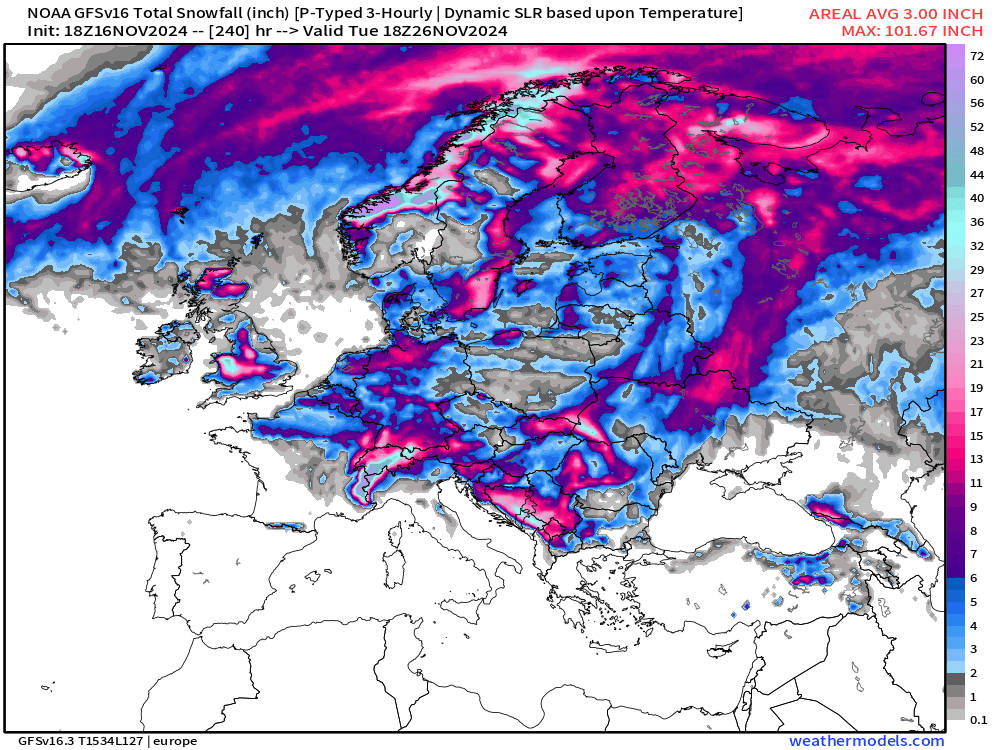 Europe will feel the brutal effects of the climate crisis next week with a monumental blast of Arctic air from Greenland.  

The resulting snowfall and freezing cold will mark an early test of Europe's fragile energy infrastructure and storage. 🥶